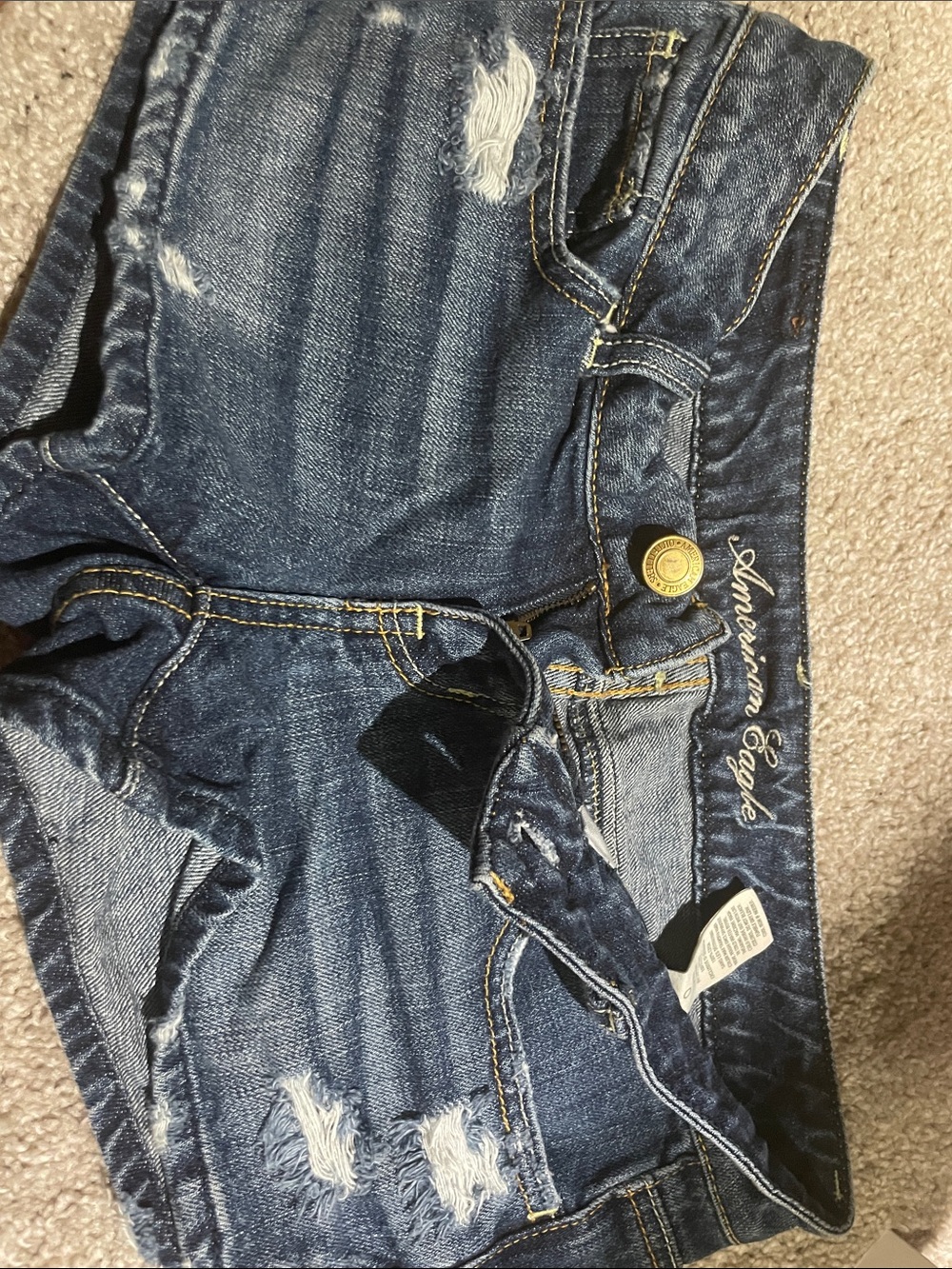 American Eagle Outfitters Dark Blue Distressed Denim Cutoff Shorts